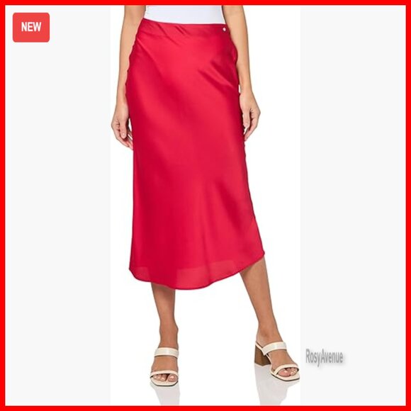 Satin Midi Skirt A-Line Regular Fit Side Zipper Casual Wear